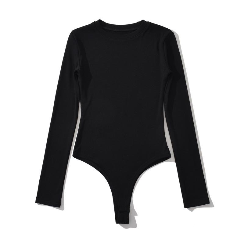 Würziges Mädchen Enganliegender Langarm-Bodysuit mit Rundhalsausschnitt: Damen Plüsch, Eng, Sexy, Basic Unterhemd