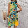 Plus Size V Neck Sleeveless Dress Cloud Wrapped Mountain Waterfall Print For Remote Scenic Travel