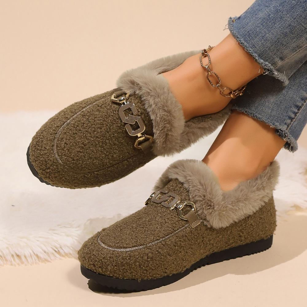 Fashion Luxury Sheep Fur Lined Loafers Women Lambswool Shoes Ladies Winter Slip on Furry Flats Cotton Wool Mocasine Femme Barefoot Boots