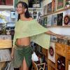 Damen Y2k Unregelmäßiges Sonnenschutzkleid Gestrickte Überwürfe Crop Tops Durchsichtig Einfarbig Unregelmäßig Locker Pullover Sommer Boho Strand T-Shirts