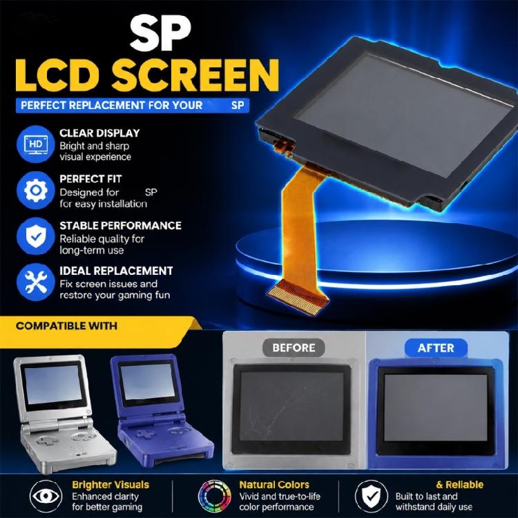 Black-Frame Replacement LCD Screen Display Module, Standard Brightness Assembly with Glass Construction for Advance SP
