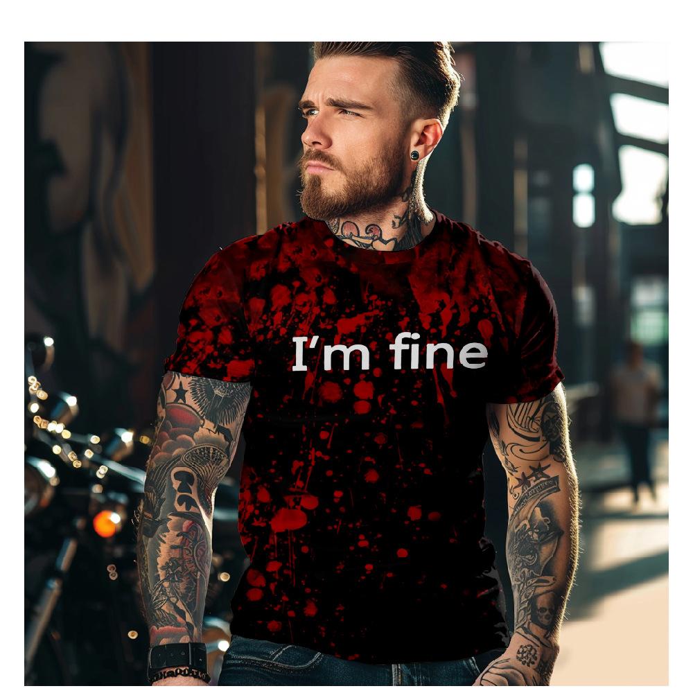 Summer Vintage Bloody Print T-shirt Men's Fashion Casual Short Sleeve Round Neck Oversize O-Neck Men's Tops Clothing Size XS-6XL