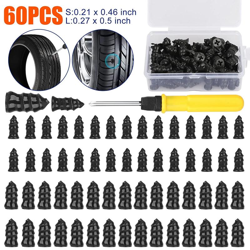 60 buc. Cuie de Reparare Anvelope Aspirator Auto Șuruburi de Cauciuc + Set de Scule Cu Cutie Stud Patch pentru Reparare Anvelopă Plată Cuie Auto Cu Șurubelniță