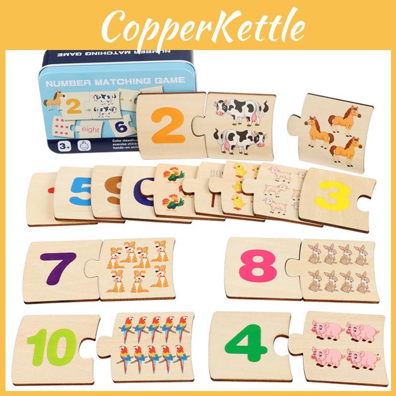 Educational Wooden Puzzle With Numbers And Animal Food Matching For Kids