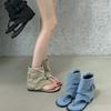 Korean Belt Buckle Sleeve Toe Flip-flops Shoes 2025 Spring and Summer New Retro Flat-bottomed Short Trousers Cool Boots Women