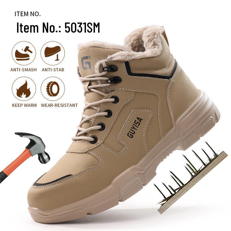 Pánské zimní vysoké bezpečnostní boty s ocelovou špičkou, s fleecovou podšívkou, proti nárazu, proti propíchnutí, odolné proti opotřebení, pro staveniště