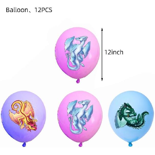 50 PCS Wings of Fire Themed Birthday Party Supplies Decorations Set with Banner, Balloons, Hanging Swirls, Cake Cupcake Toppers for Boys Girls Wings