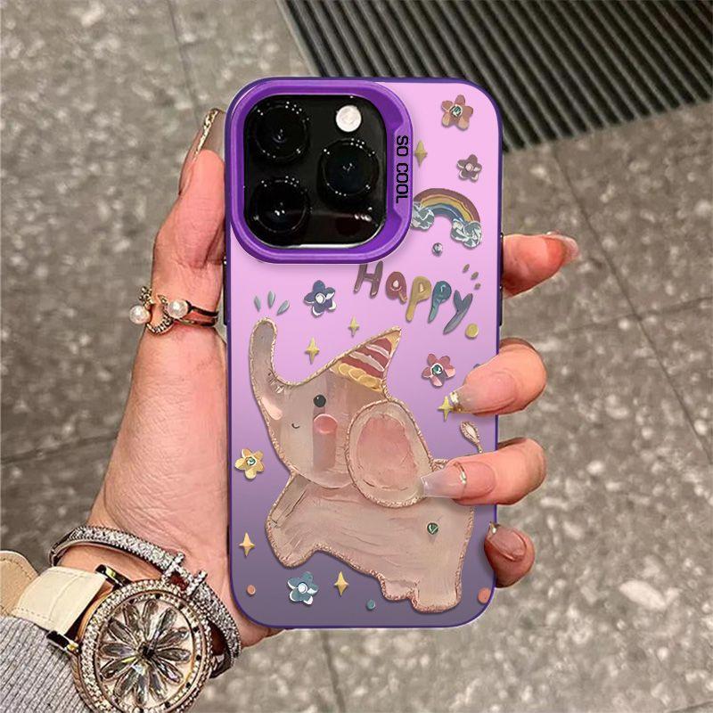 Oil Painting Elephant Suitable for Apple 16PROMAX Mobile Phone Case IPhone 15 Hard Shell 14 Large Hole 13 Creative 12 Trend 17