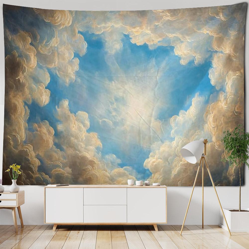 Vintage Sky Figure Tapestry European Church Ceiling Wall Hanging Living Room Background Poster Home Dormitory Studio Decoration