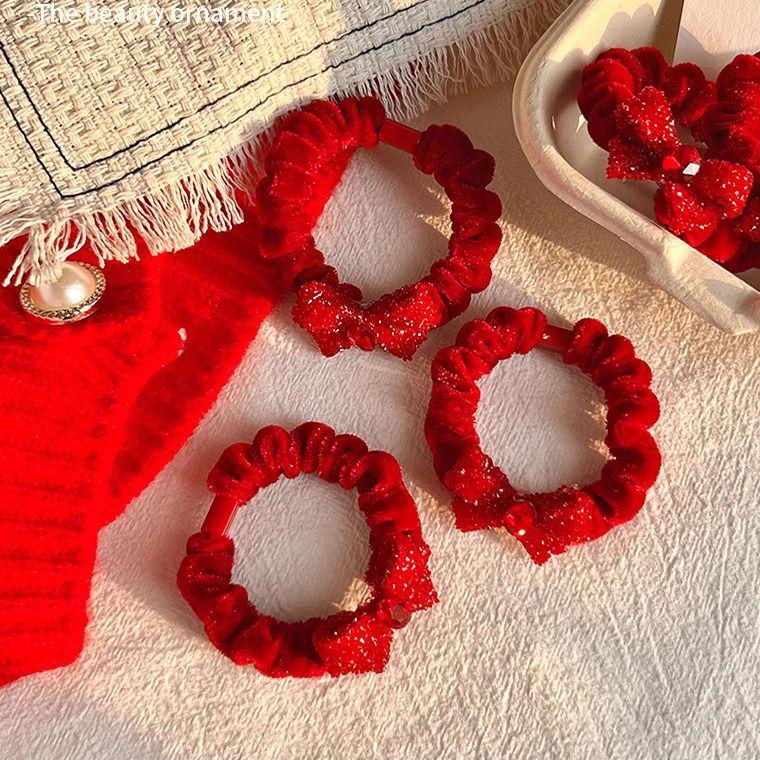 2024 Festive Red Bow Hair Tie Scrunchie for Benming Year Ponytails & Buns