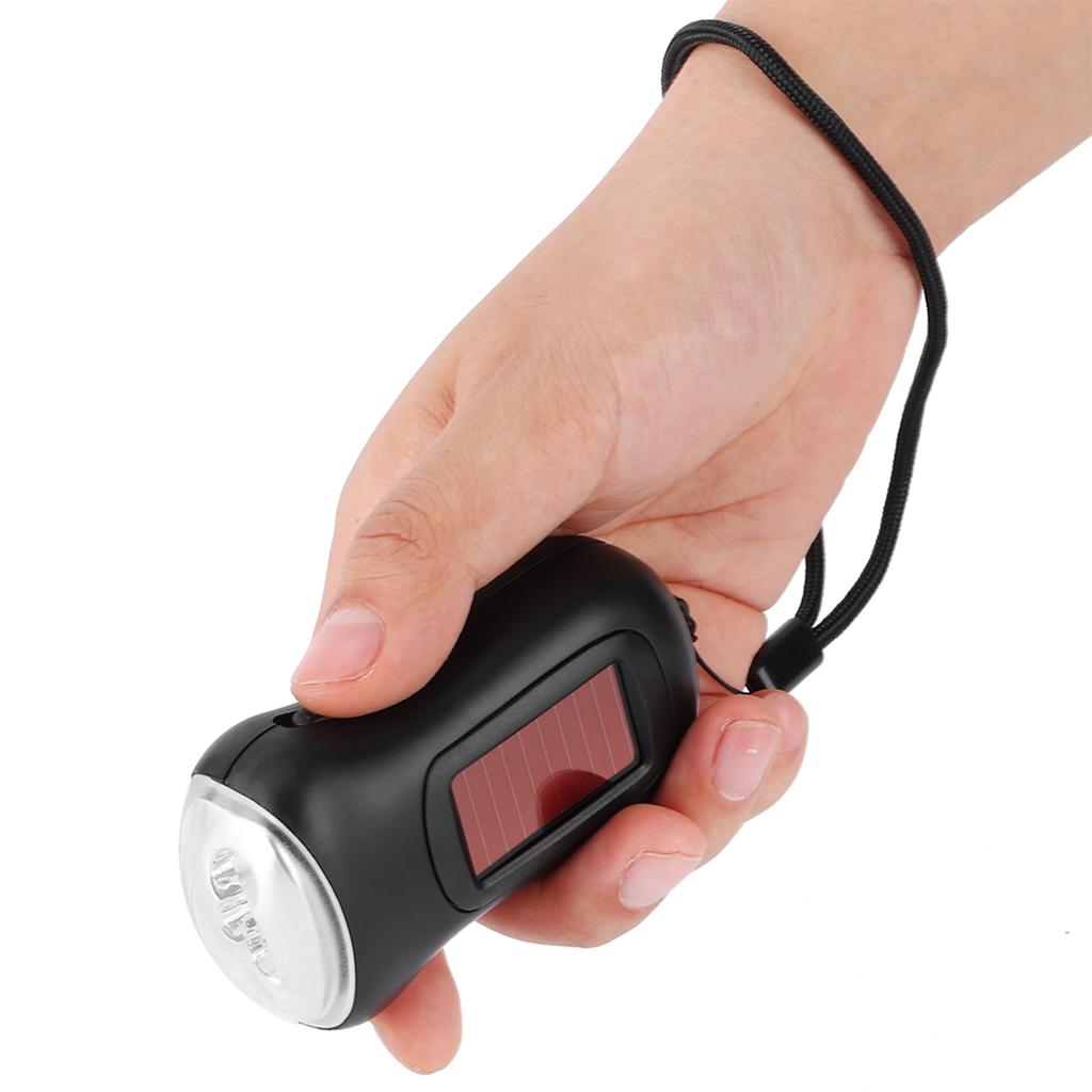 Hand Crank Solar Powered Rechargeable Flashlight LED Emergency Dynamo Torch for Outdoor Camping