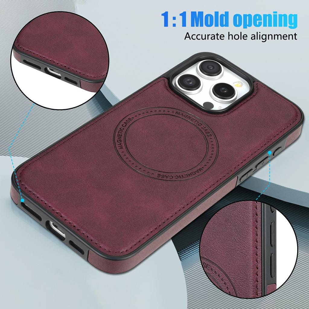 CSJ-P3 For iPhone 15 Pro Max Case Compatible with MagSafe PC+TPU+Leather Back Cover