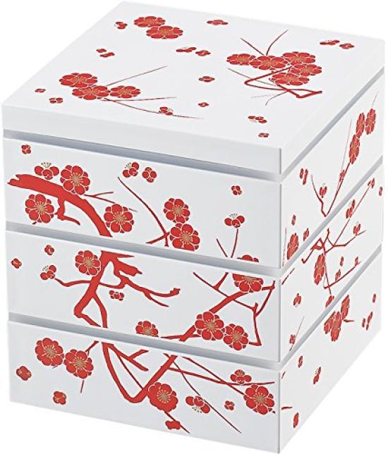 Masakazu Yamato with Old Plum Blossom White Three-Tiered Box, 5.0cm, Sticker, Design,
