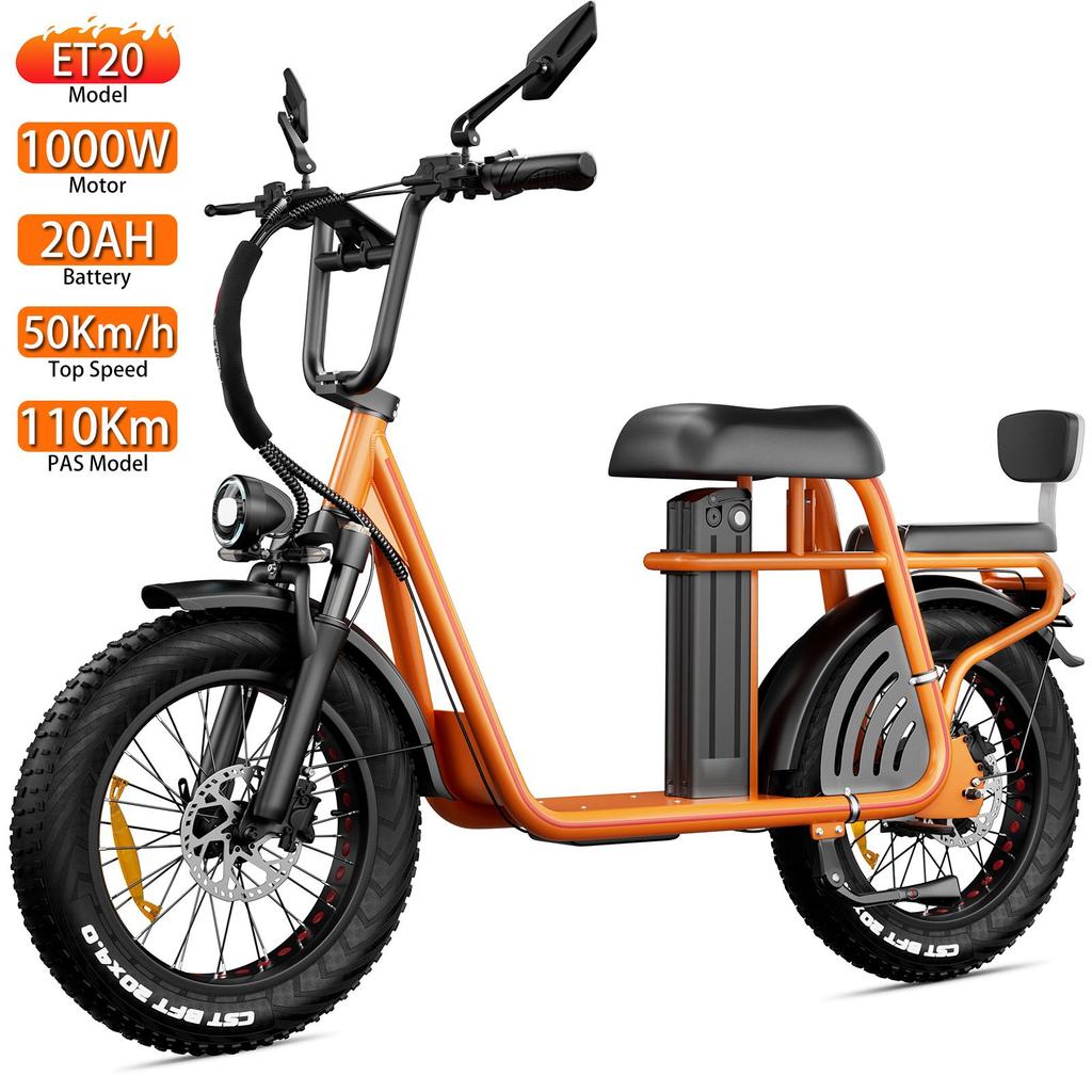 Electric Bicycle Drvetion ET20 20" Fat Tire 1000W Peak Motor City Electric Bike For Adult 48V 20AH NFC One Click Unlock Dual Hydraulic Brake