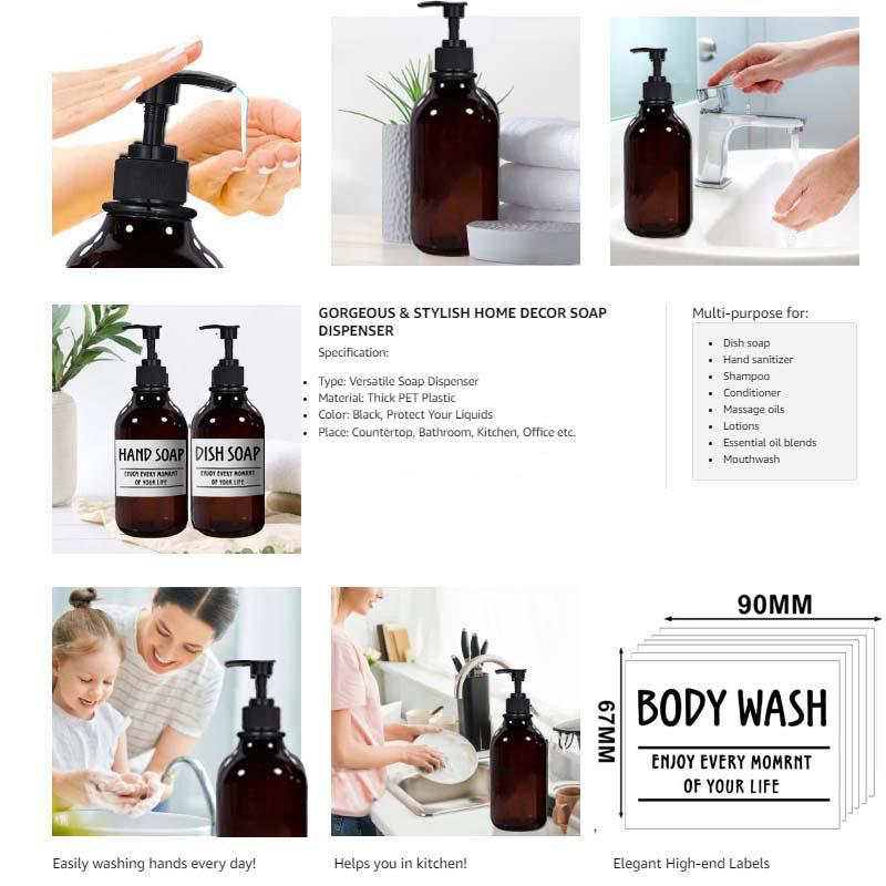 2PCS 500ml Travel Large Capacity Bathroom Soap Shampoo Dispenser Pump Press Bottle Multi-purpose Liquid with 6 Labels