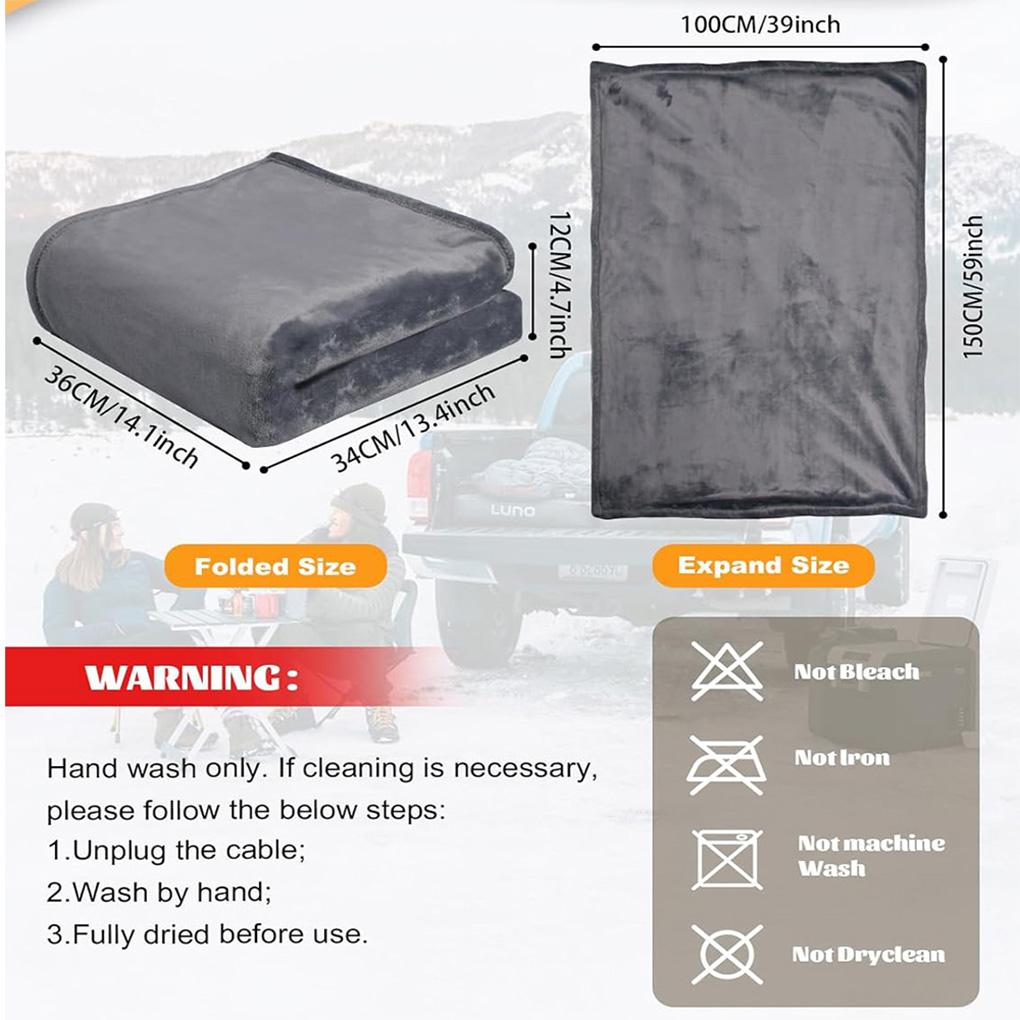 12V Car Electric Heated Blanket Smart 9 Heating Level 2/8/10 Hours Auto-Off Machine Washable Flannel Travel Car Electric Blanket