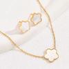 Conjunto de Joyería Minimalista de Trébol de Cuatro Hojas para Mujer Chapado en Oro Esmalte Negro/Blanco Madre Perla Conjunto de Collar y Pendientes