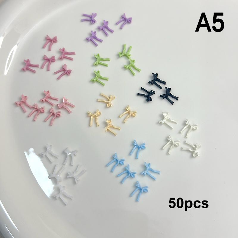

50Pcs For A Chic And Trendy Manicure Look Ribbon Bowtie Nail Charms Light Luxury Ins-Style Nail Art With 3D Resin Decor