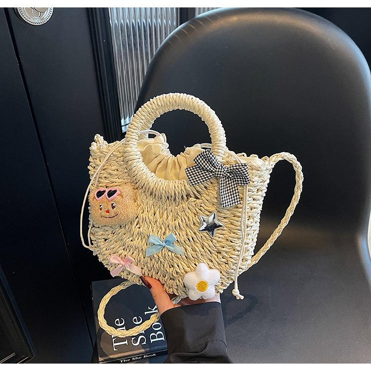 Simple Beach Woven Bag Women's Fashion Straw Woven Bag Handwoven Vegetable Basket Niche Messenger Bag