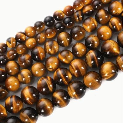 Cuentas de Piedra Natural Grano Ojo de Tigre Amarillo Hebra de 15" Cuentas Espaciadoras Sueltas Lisas 4/6/8/10/12mm para Fabricación de Joyería DIY Accesorios para Pulseras