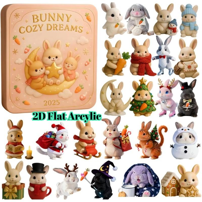 

Bunny Cozy Dreams Advent Calendar 2025,24-Day 2D Acrylic Rabbit Pendant Ornament Christmas New Year Countdown Calendar