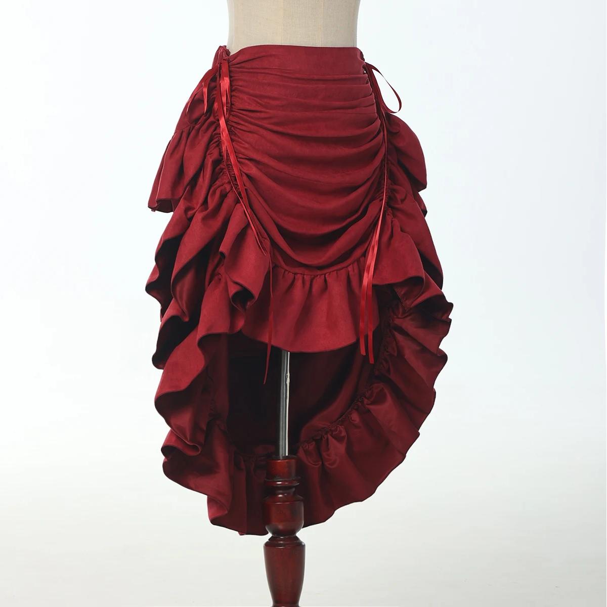 

Пиратская юбка женская эпохи Ренессанса готическая средневековая костюм юбка на шнурке с высоким и низким подолом викторианская стимпанк рюши нерегулярные юбки 3XL бордовый