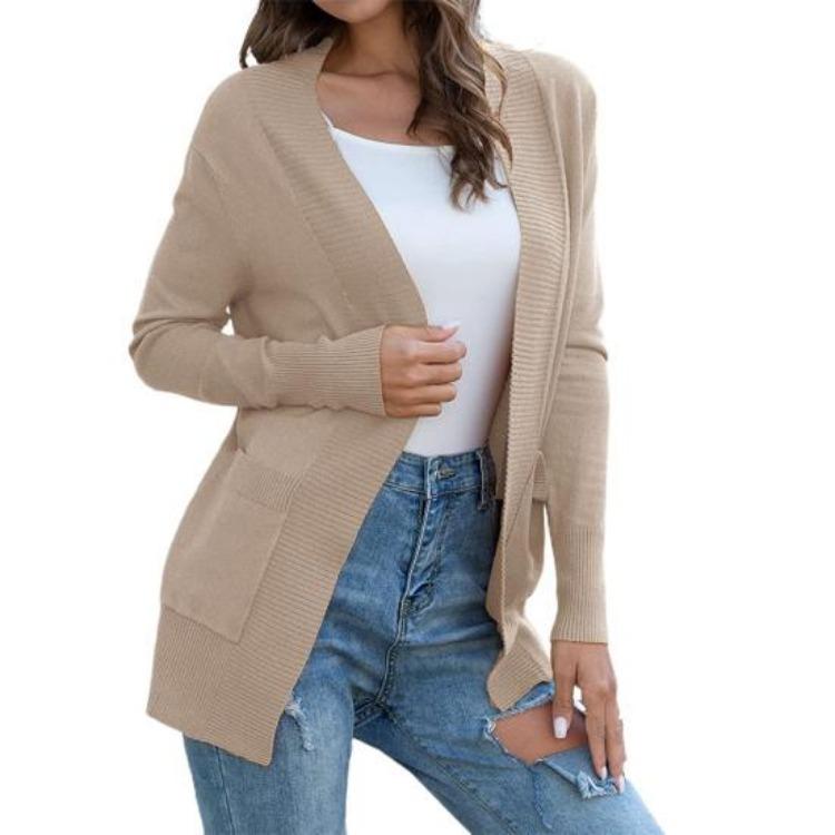 

Solid Color Simple Knitted Women Coat Autumn Sweater Cardigan Great Stitching for Daily Wear M хаки