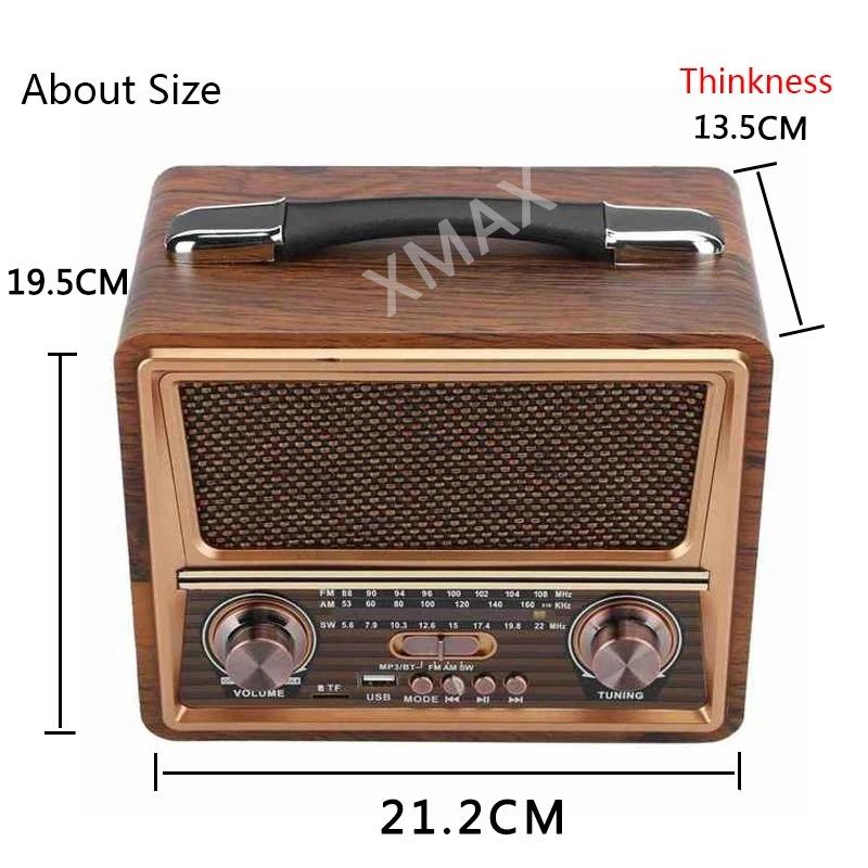 Wood Stero Wireless Bluetooth Speaker HIFI Sterero Mp3 Player Radio Receiver Rechargeable FM/AM/SW SUPPORT USB/SD/TF