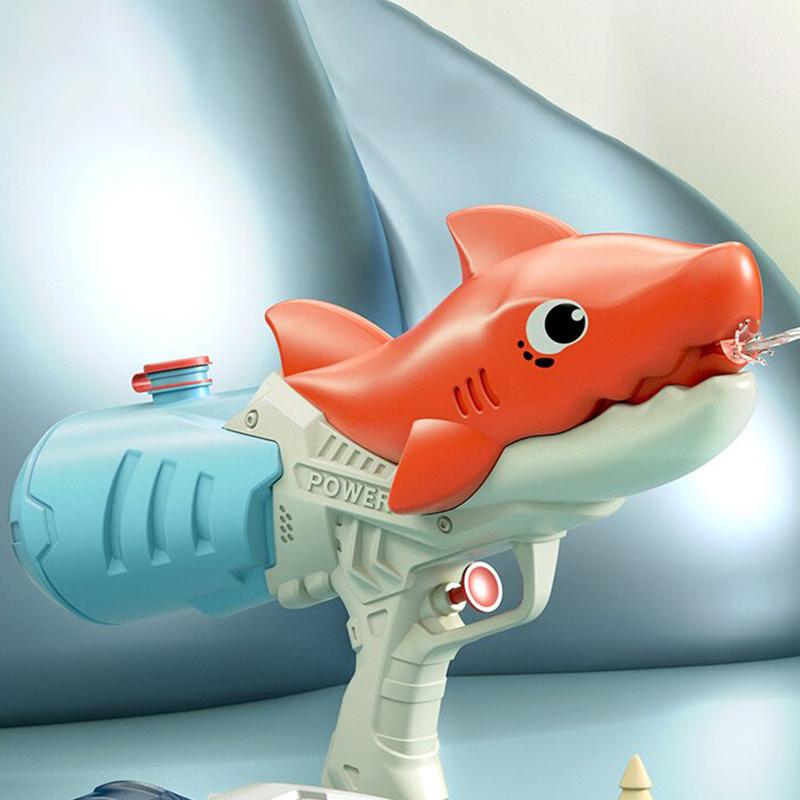 Kids Cartoon Shark Water Gun Portable Summer Absorbing High Pressure Water Gun Beach Outdoor Water Rifle Fight Adult Toys