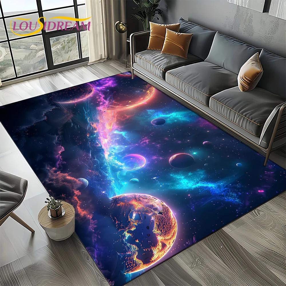 Universe Space Stars Black Hole Galaxy Earth Milky Way Carpet Rug for Living Room Bedroom Sofa Decoration,Non-slip Floor Mat