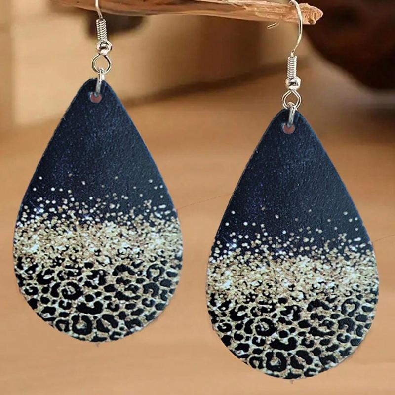 Colorful Abstract Pattern Wooden Droplet Earrings for Women's Daily Wear
