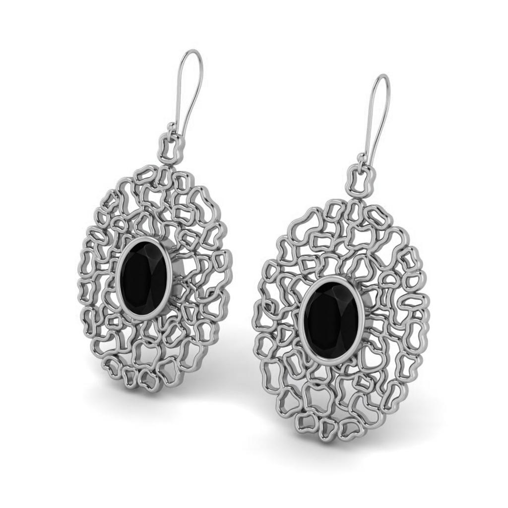Black Spinel Filigree Drop Earrings - 925 Sterling Silver