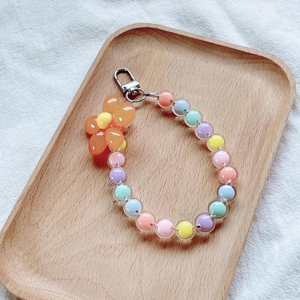 Colored Bead Petal Keychain Anti-lost Bracelet, Phone Case Wrist Strap, Car Key Chain, Cute Phone Accessory