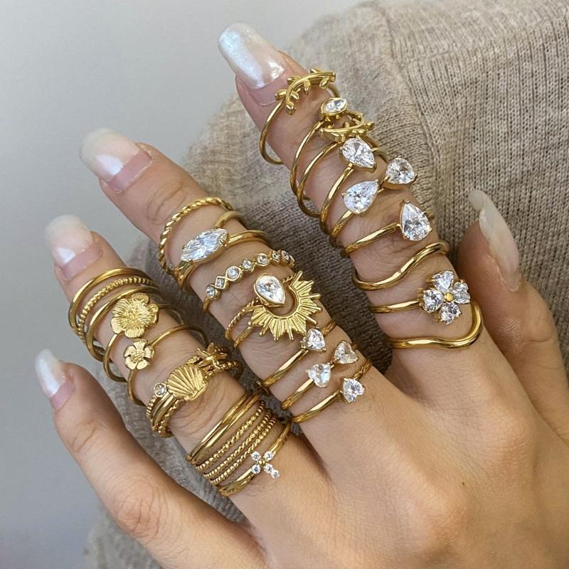 3pcs/Set Elegant 18K Gold Color Adjustable Size Threaded Ring Accessory Stylish Finger Accessories for Fashionistas