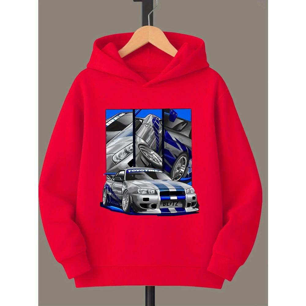 Racing Sports Car Print Children's Hooded Sweater Boys and Girls Birthday Gifts Casual and Comfortable Long-sleeved Tops