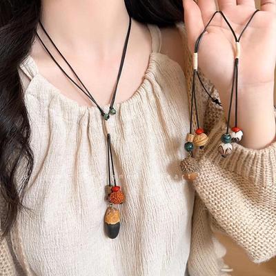 Retro Pine Cone Woven Necklace - Women's Ethnic Style Fashion Accessory for Autumn & Winter