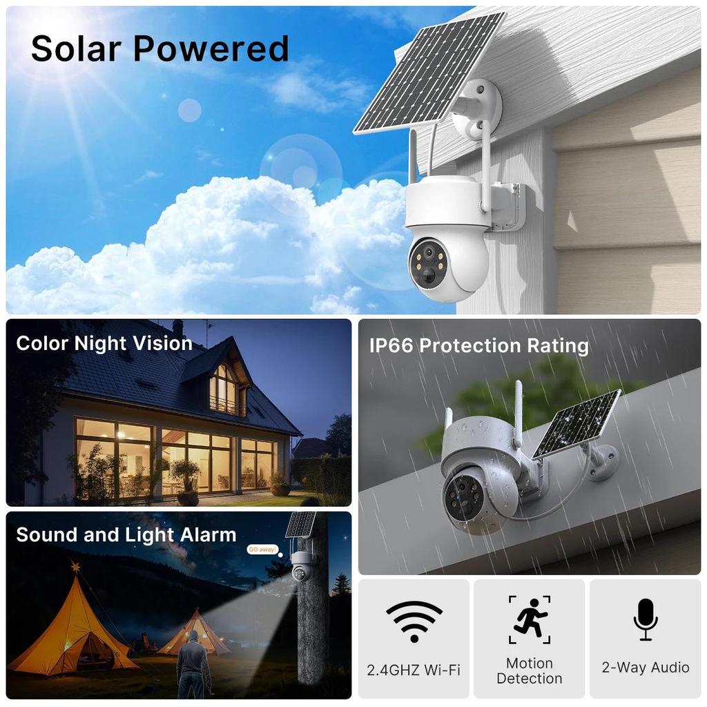 iCSee Solar-Powered Wireless 4MP HD Home Camera with Low Power Consumption