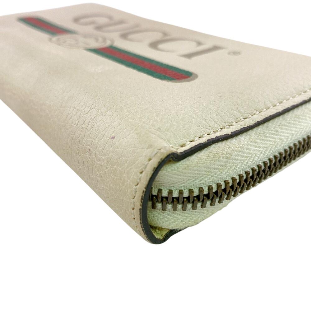 GUCCI 496317 Zip Around Logo print leather Purse white leather Used