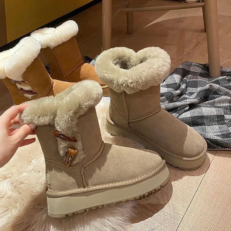Fashion Winter Round Toe Plush Chunky Snow Boots for Women 2025 New in Furry Booties Work Warm Woman Shoes High Quality Hot Goth Boot