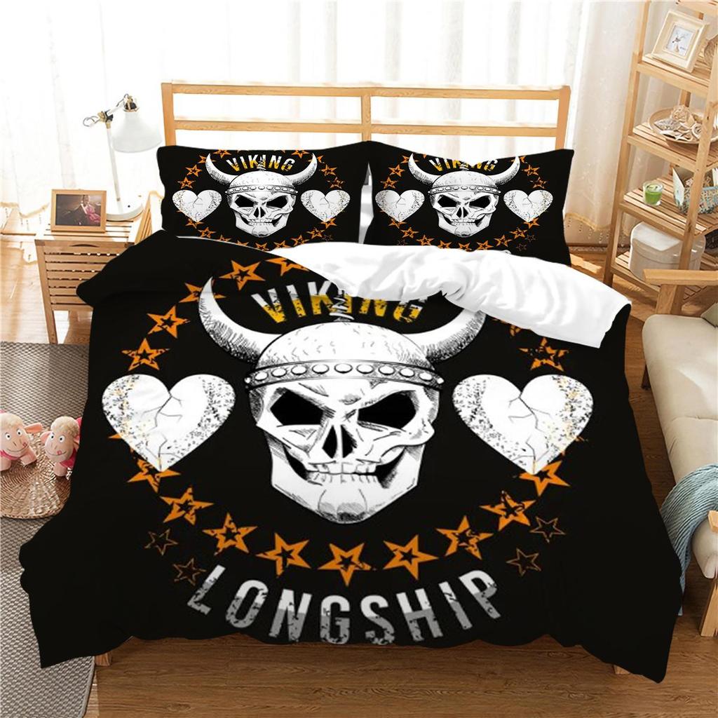 Design-Bettbezug-Set, 3D-Schädel-Druck, Bettwäsche-Set, cooler Bettbezug, Polyester-Bettbezug, King-Size-Queen-Size-Bettwäsche