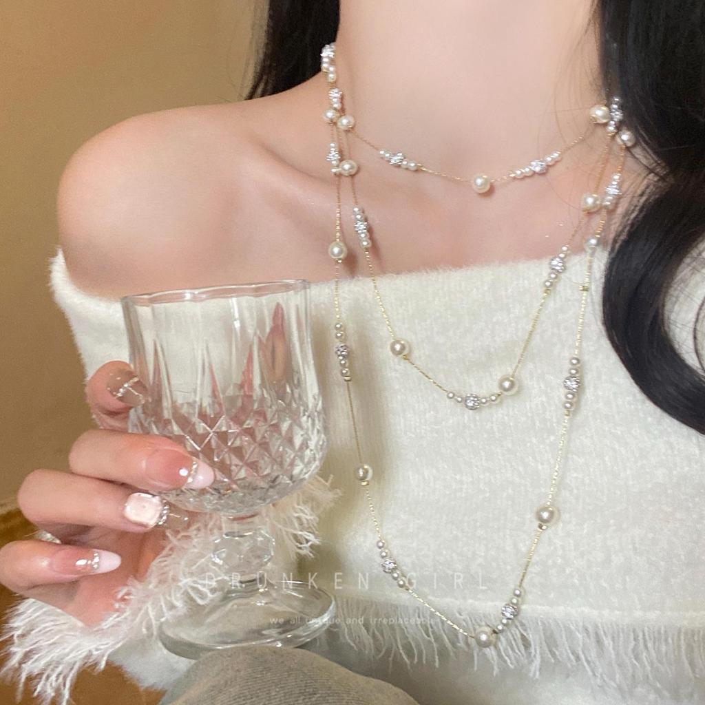 Baby's Breath Pearl Necklace: French Luxury, Minimalist Sweater Chain for Women