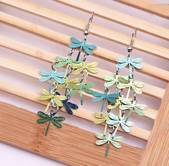 1 Pair Fashion Women Lady Elegant Dragonfly Dangle Ear Stud Earrings