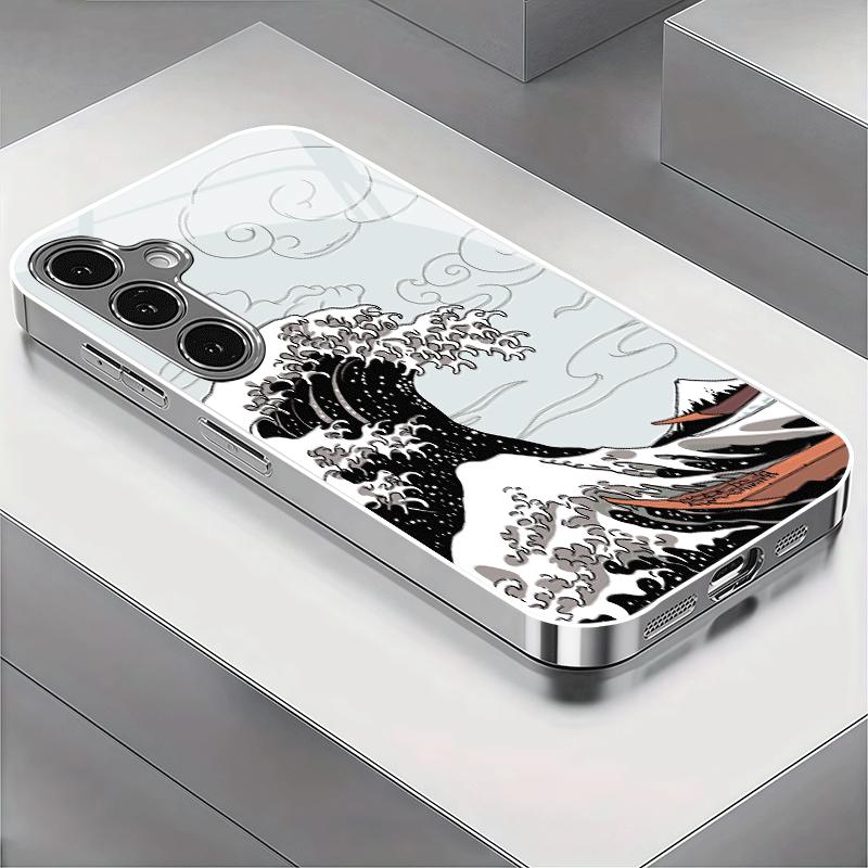 

Стеклянный чехол в стиле калифорнийского серфинга для Samsung Galaxy S26 S25 Edge S24 S23 FE S22 Ultra S20 S21 5G, жесткий For Galaxy S26 серебряный