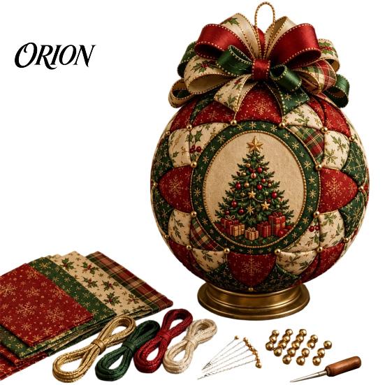 Fabric Ball Craft Set Quilted Christmas Ornament DIY Kit, Patchwork Material Pack Crafting Gift for Beginner, Handmade Xmas Tree Hanging Decor Adults