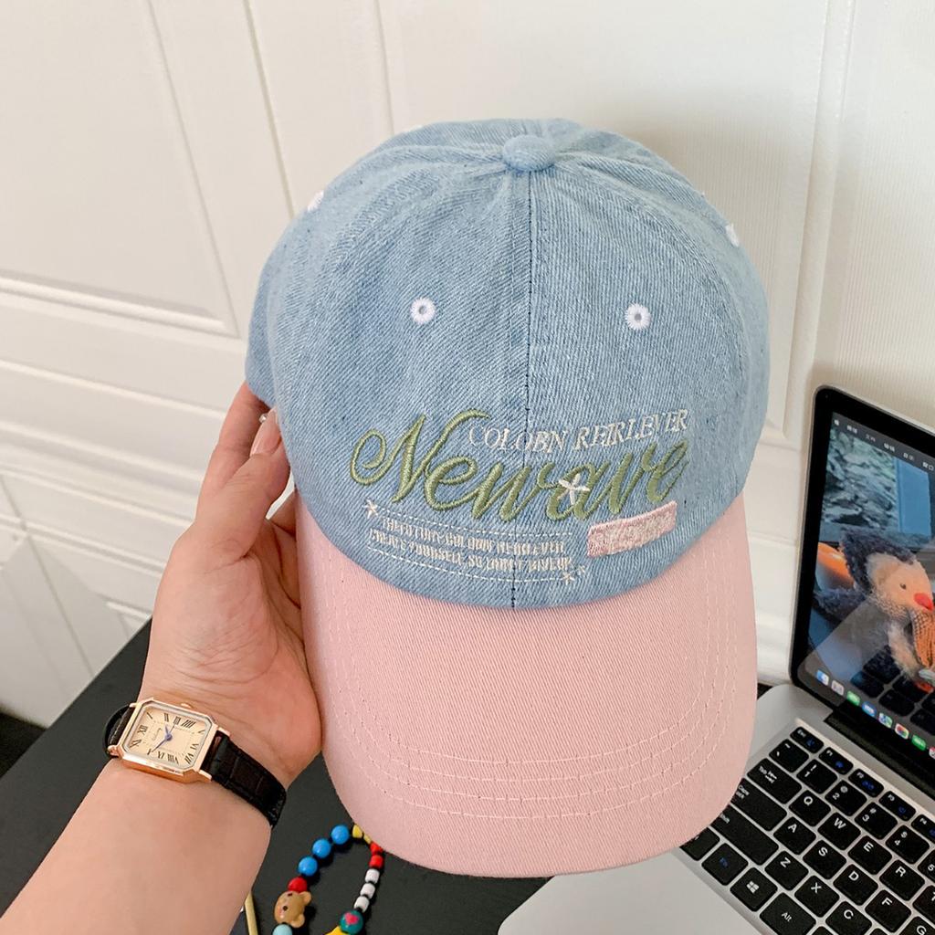 Denim Baseball Hat For Women Letter Prints Summer Cotton Adjustable Peaked Hats Girls Casual Sun Protection Cap Latest Color-Blocked Embroidery