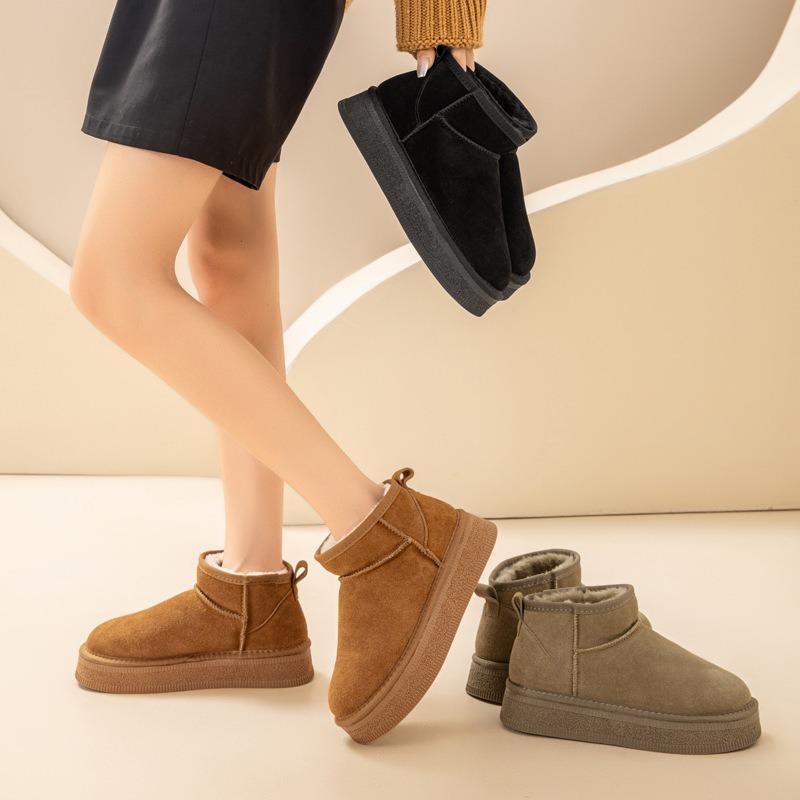 thick-soled snow boots women's winter velvet thickened women's shoes new leather winter warm cotton shoes non-slip short boots