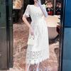 ZANZEA Women Casual Round Neck Short Sleeve Lace Ctochet Patchwork Dress