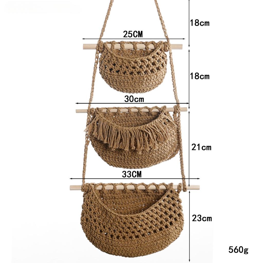Wall Door Storage Rack Multi-purpose Cotton Rope Hanging Basket Home Decoration Creative 3-layer Wall Hanging Debris Storage Bag