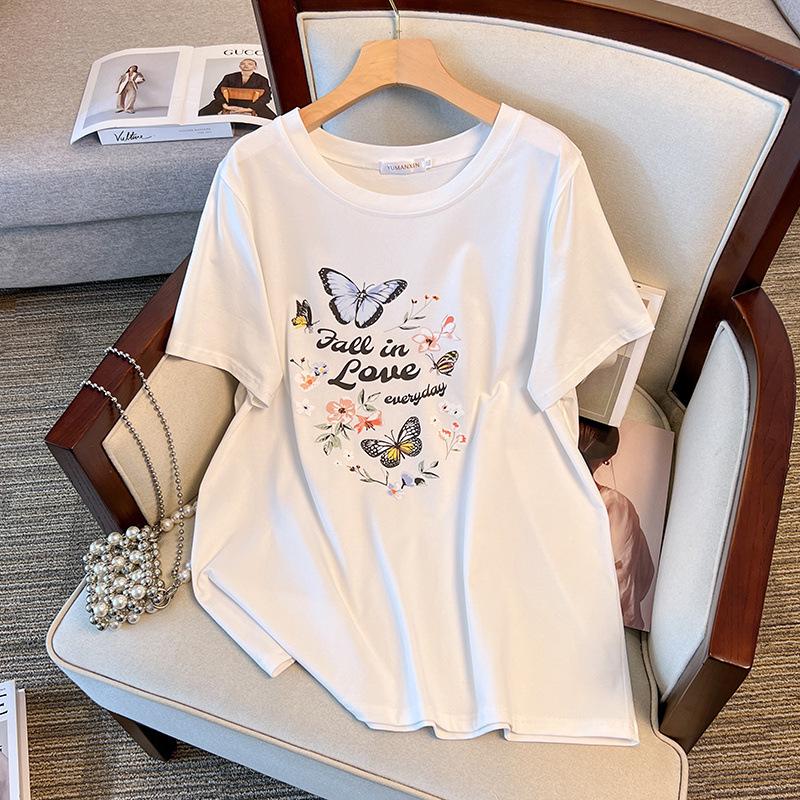 Plus Size Mid-Length Round Neck Loose T-Shirt for Women (200/300/350 jin)
