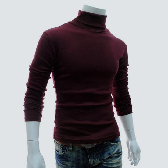 Men Shirt Solid Color Long Sleeves Slim Fit Breathable Basic Soft Half-high Collar Elastic Anti-shrink Autumn Tops Daily Clothes
